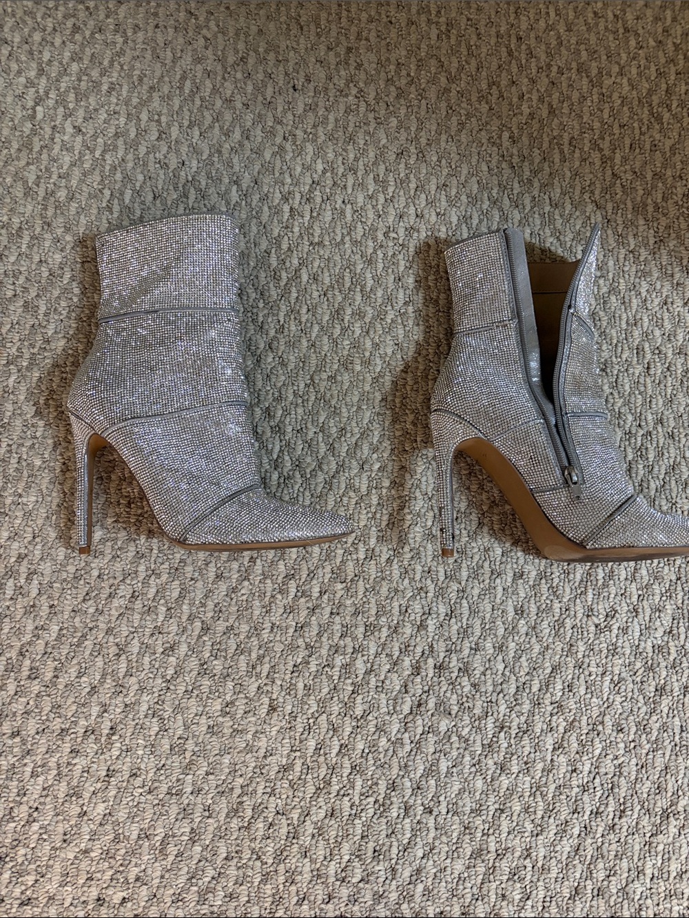 Steve Madden Silver Rhinestone Pointed-Toe Stiletto Ankle Boots